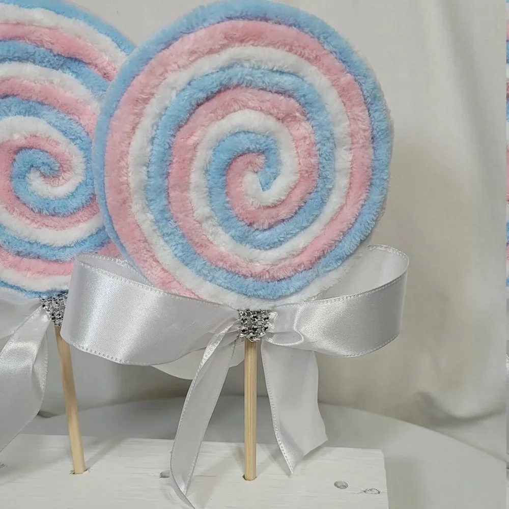 Decorative Velvety Yarn Baby Blue, Pink, & White‎ Lollipop